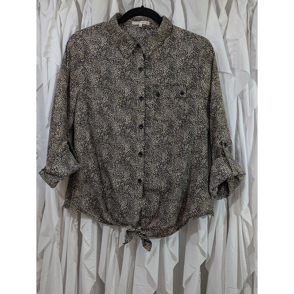 Timing Leopard Print Front Tie Button Up Shirt XL Long Sleeve Animal Print Top